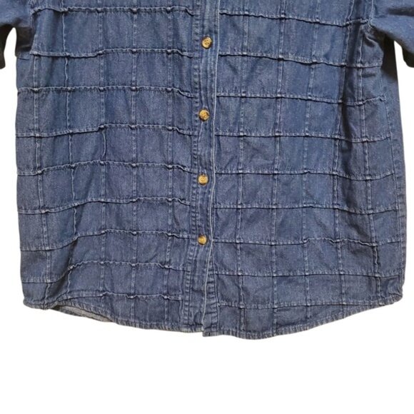 Vintage Textured Denim Button Up Granny Coastal Boho Cotton Large - Picture 5 of 10